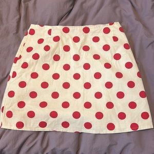 Linen Polka Dot Barbie Mini Skirt White Creme Red